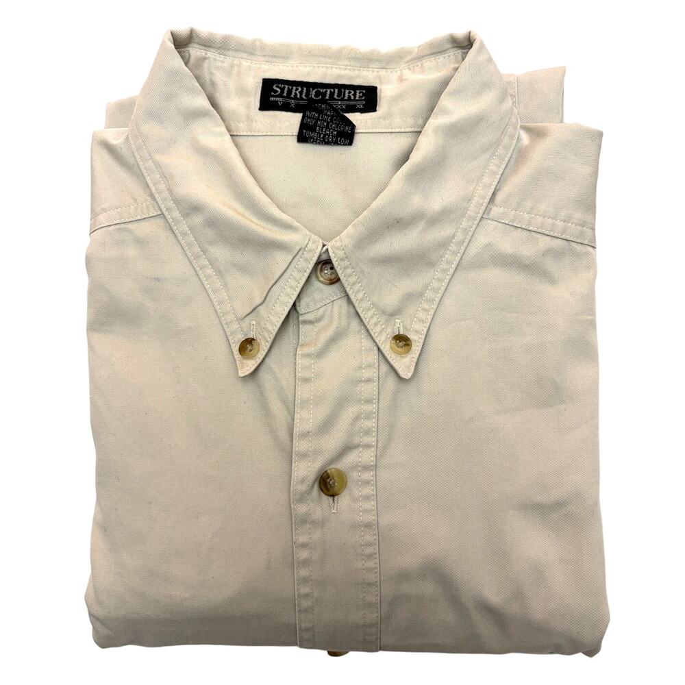 Size L | STRUCTURE Men's Khaki Tan Heavy Weight Cotton Casual Button Down Shirt